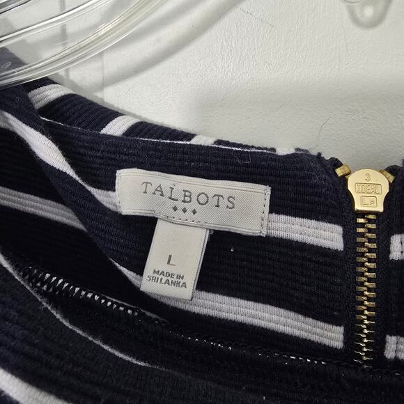 Talbots Roll Neck Striped Knit Shift Dress 3/4 Sleeves Navy Blue Size Large - Picture 4 of 8